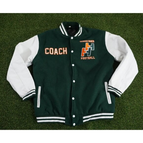 Hialeah Hurricanes Football Varsity Jacket Large Coach Style‎ Green White